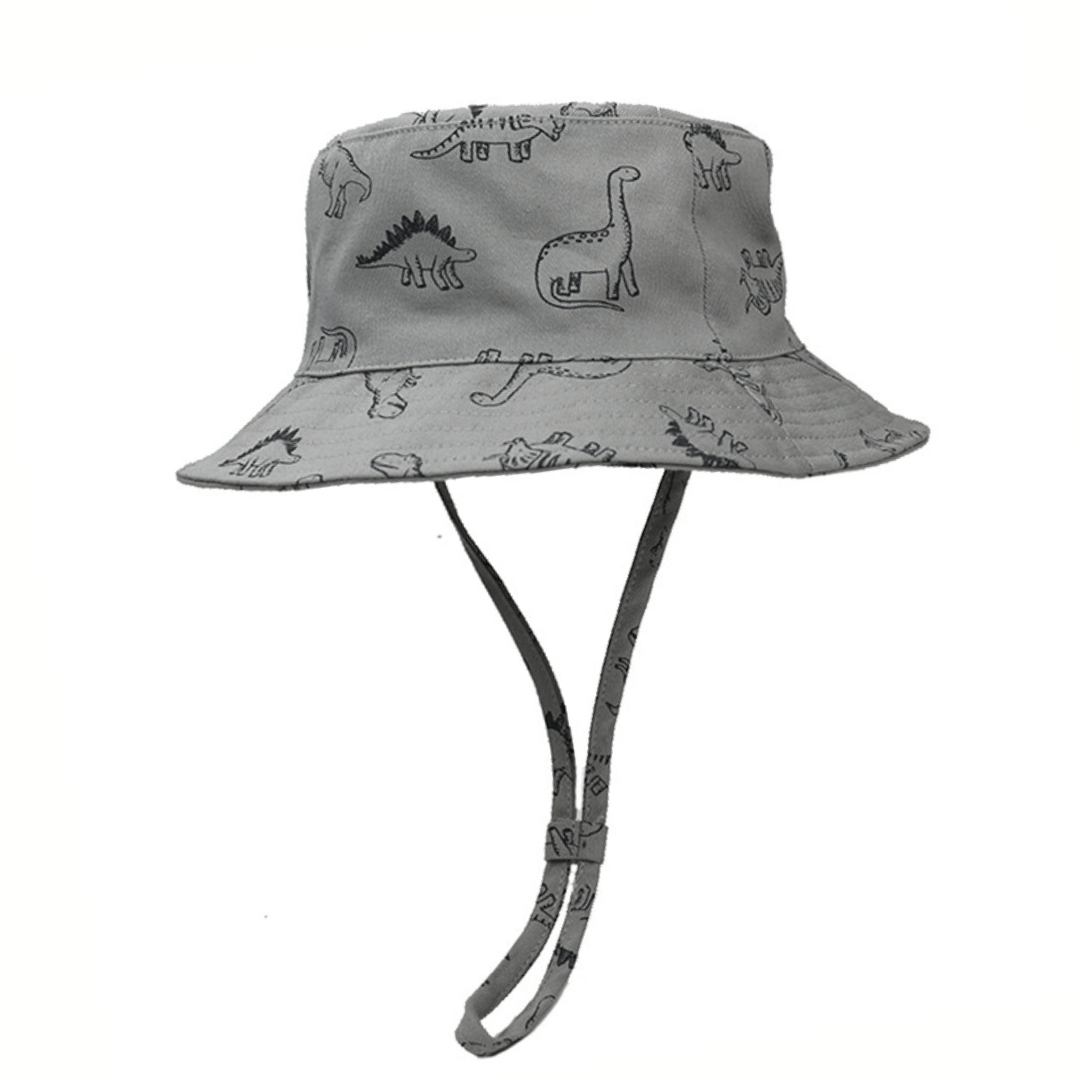 54cm Cute Dinosaur Bucket Hat Summer Beach Sun Hat UPF 50 for Kids 3-8 Years Gray