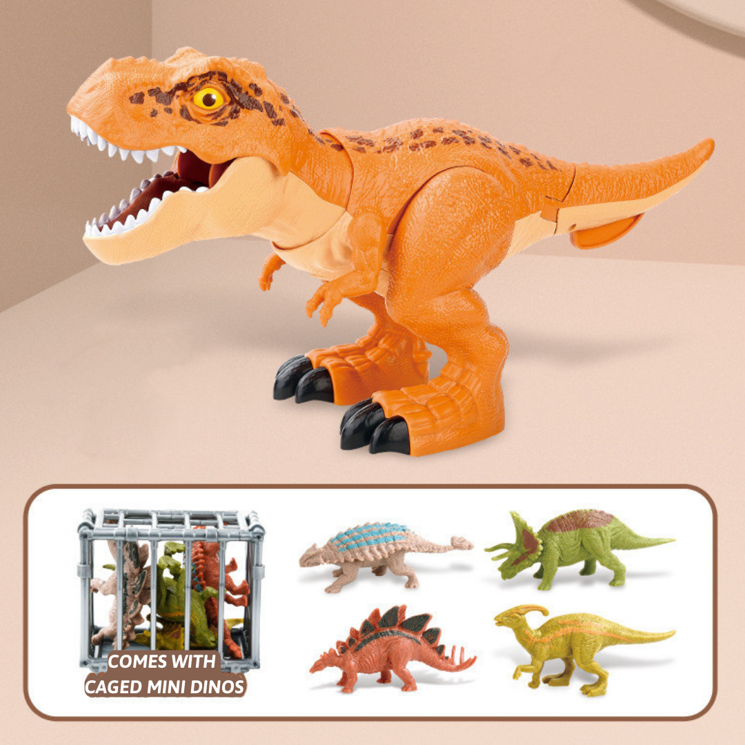 Devouring Tyrannosaurus Dinosaur Set with Mini Dinos, Movable Joints and Sound, Toys for 3 Years +