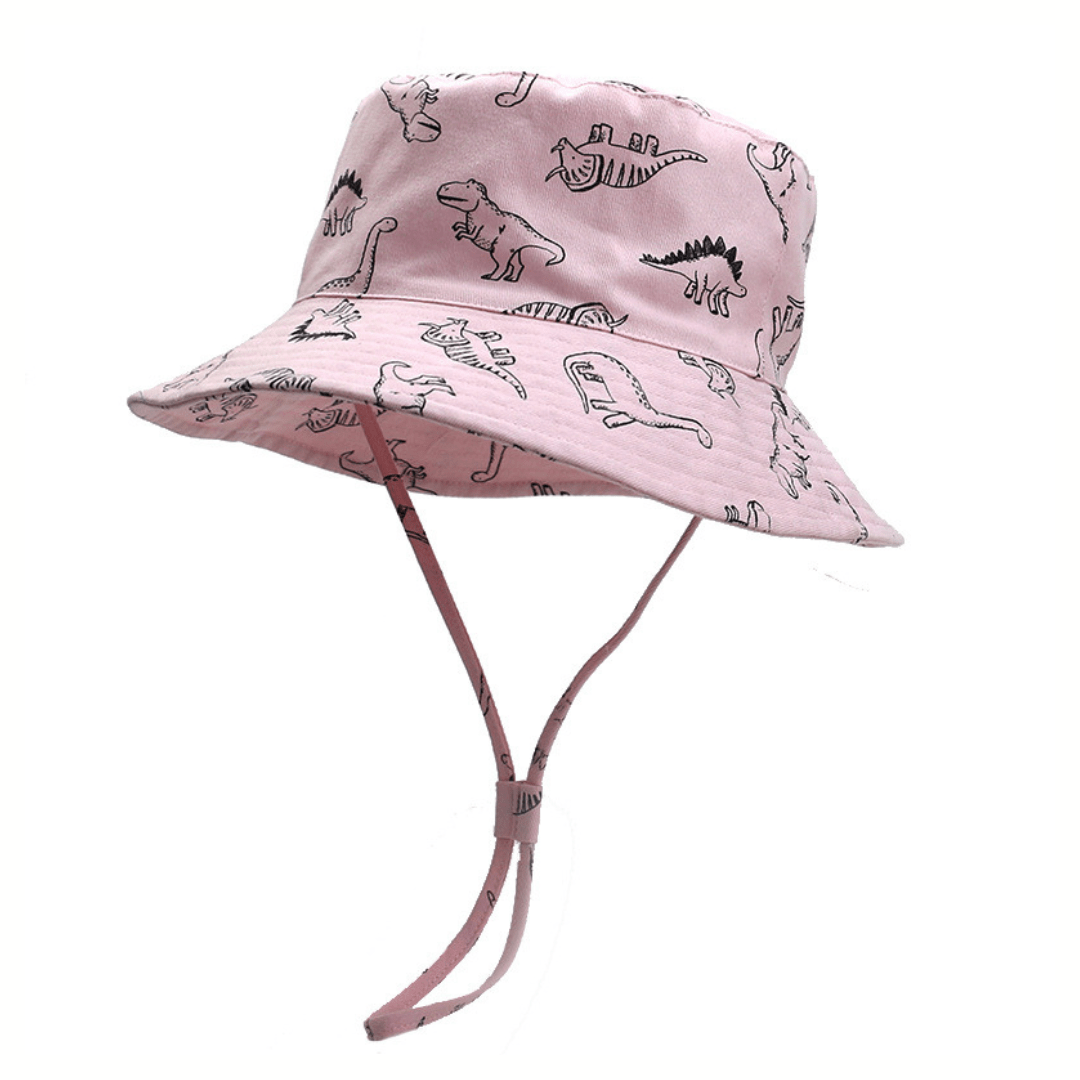 54cm Cute Dinosaur Bucket Hat Summer Beach Sun Hat UPF 50 for Kids 3-8 Years Pink