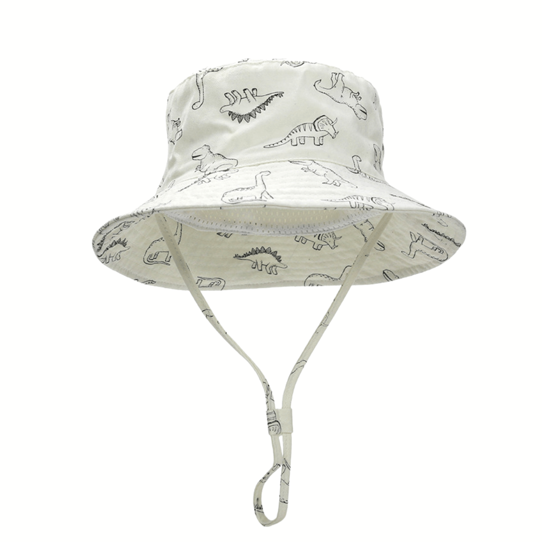 54cm Cute Dinosaur Bucket Hat Summer Beach Sun Hat UPF 50 for Kids 3-8 Years White