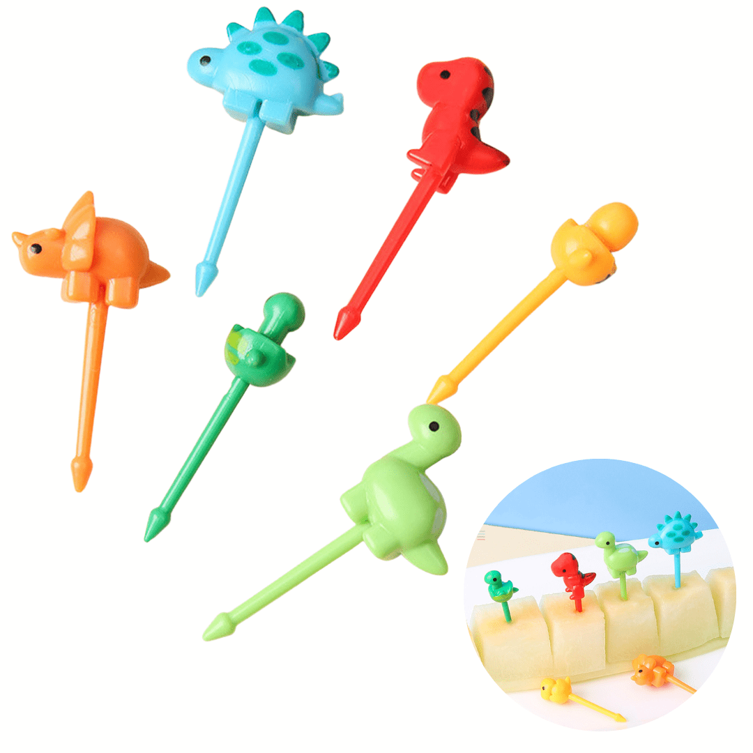 6 Pcs Cartoon Dinosaur Fork for Food Fruit Picks Snack Desserts Party Supply 6 Pcs