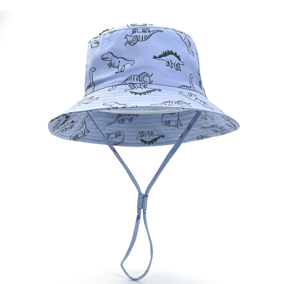 54cm Cute Dinosaur Bucket Hat Summer Beach Sun Hat UPF 50 for Kids 3-8 Years Blue