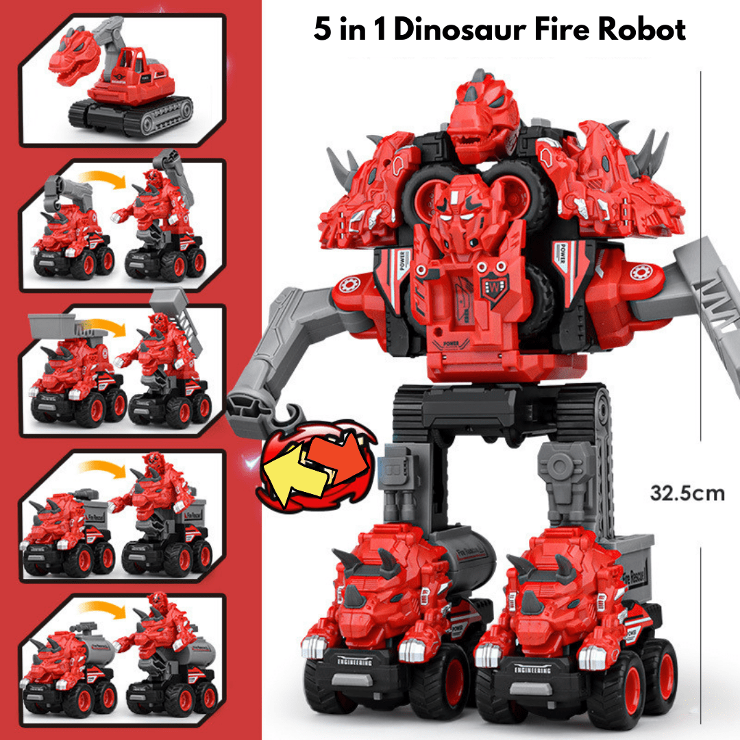 5 in 1 Dinosaur Engineering Truck Transform Robot Play Vehicles Toys Gift for Age 3-9