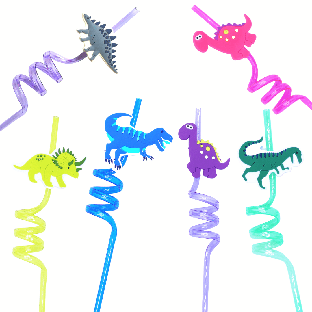 8 Pscs Dinosaur Straw Party Supplies Decorations Party Favors for Kids 6 Pcs