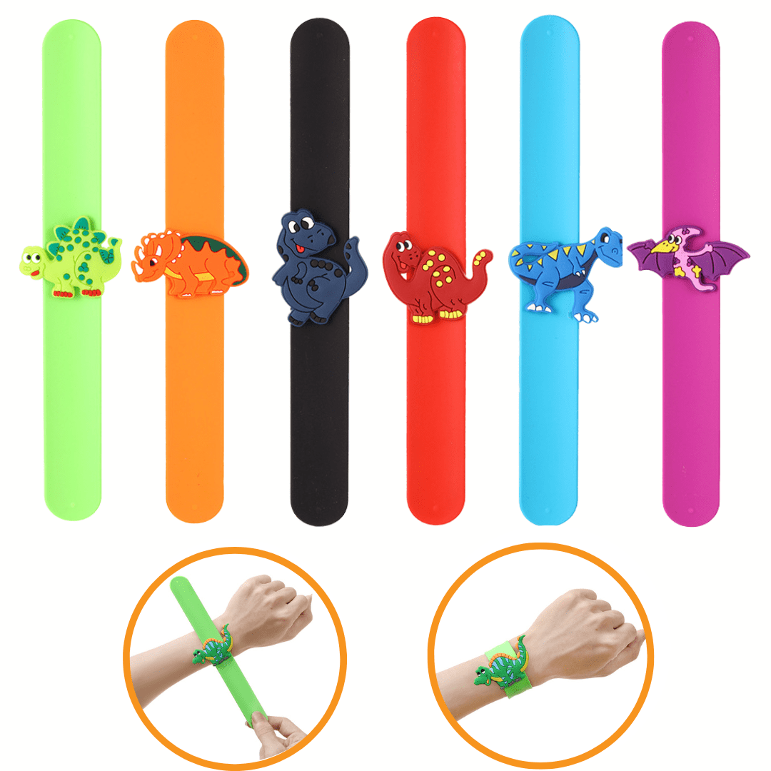 6 Pcs Dinosaur Slap Bracelets Band Dinosaur Theme Party Supplies Carnival Prizes 6 Pcs A Style