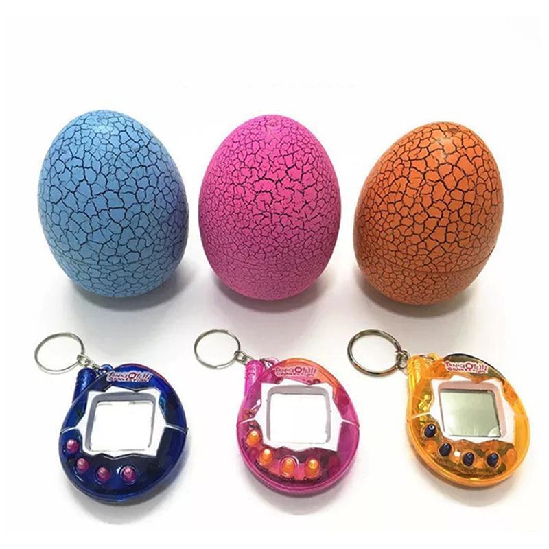 Multi Color Cracked Dinosaur Egg with Key Chain Digital Electronic Pet Game Toy