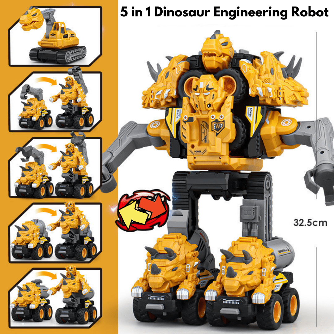 5 in 1 Dinosaur Engineering Truck Transform Robot Play Vehicles Toys Gift for Age 3-9 Engineering Set