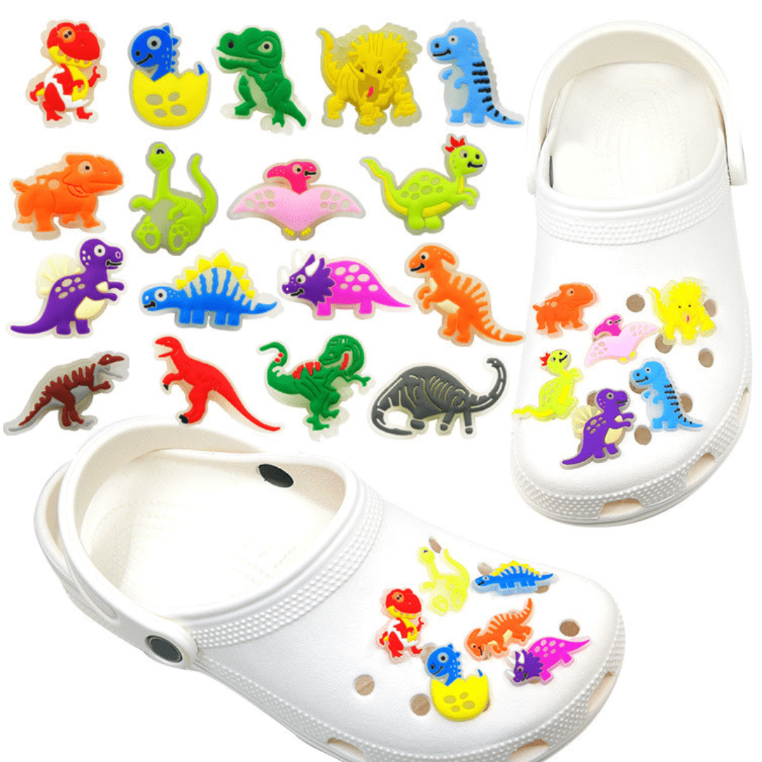 17 Pcs Dinosaur Shoe Charms for Clog Shoe & Bracelet Wristband Glow in the Dark PVC Pins 17 Pcs