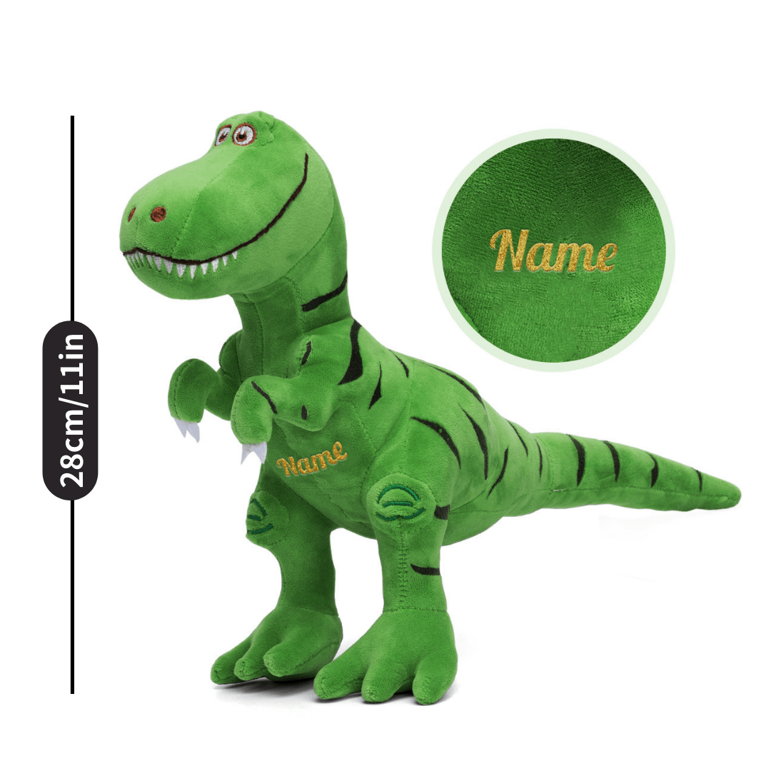 Name Personalized Dinosaur Stuffed Animal Cute T Rex Plush Toy for Boys Girls Birthday Gifts Green Trex 28cm