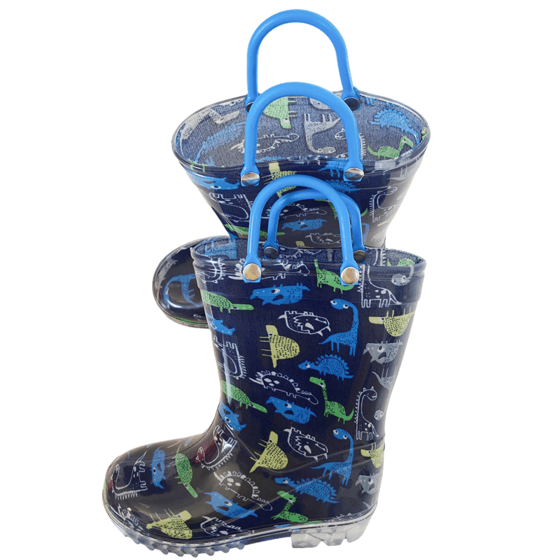 Dinosaur Rain Boots with Easy Handles Dinosaur Pattern Waterproof Rubber Toddlers Kids