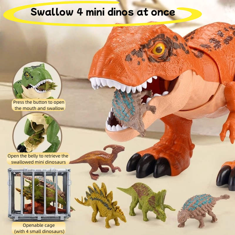 Devouring Tyrannosaurus Dinosaur Set with Mini Dinos, Movable Joints and Sound, Toys for 3 Years +