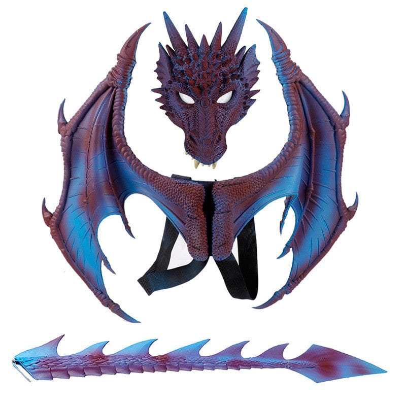 3D PU Dinosaur Dragon Mask Halloween Party Props Costumes Decoration Purple Set