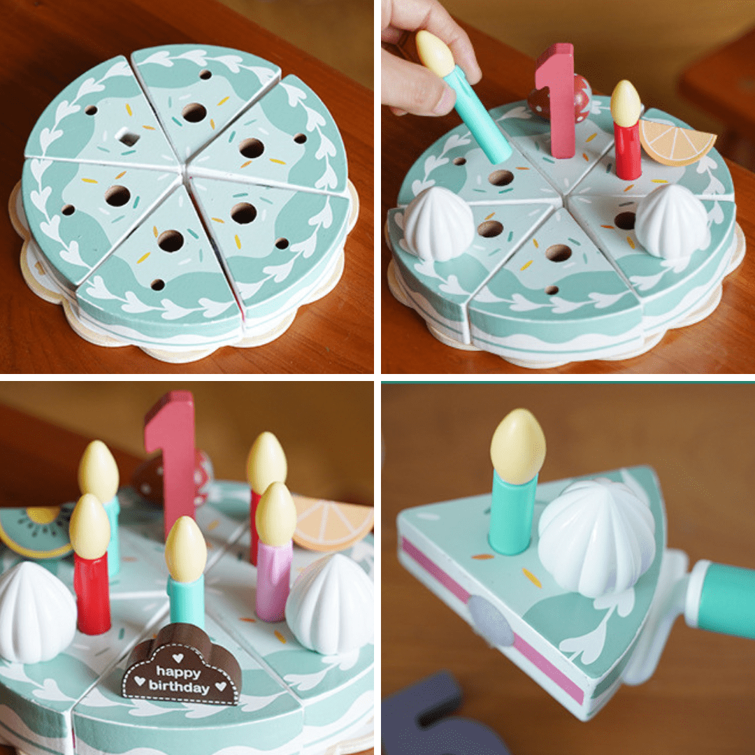 Wooden Birthday Cake Toy (1-5 Years) with Dinosaur Candles
