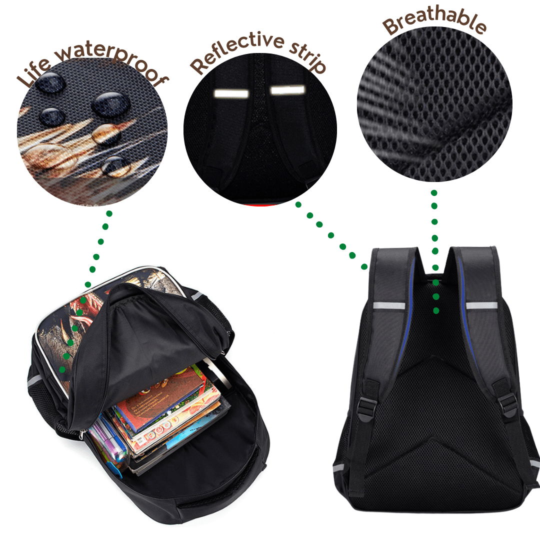 3D T-Rex Durable Dinosaur Cartoon Travel Backpack School Laptop Daypack Waterproof Bag