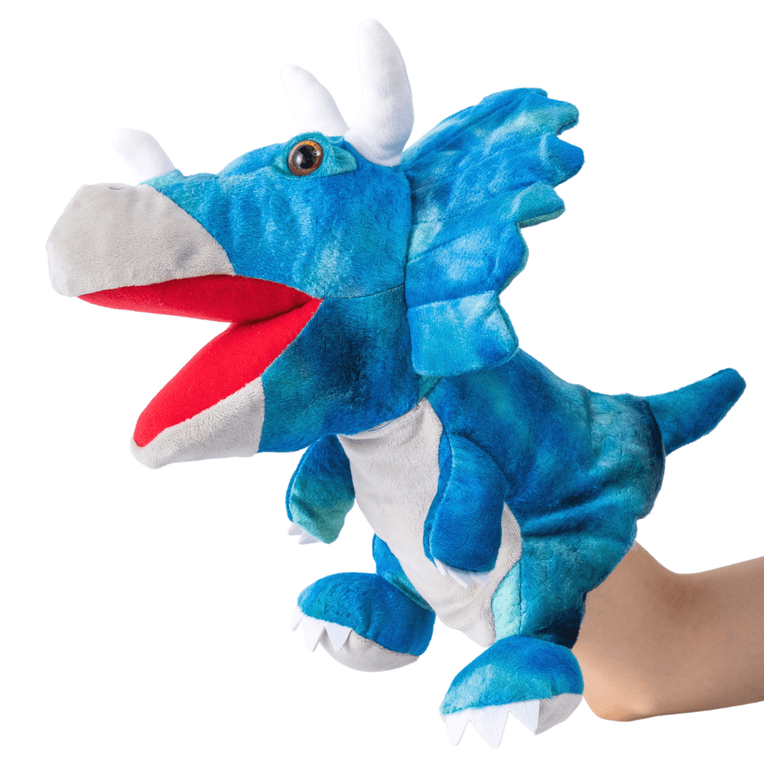 Adorable Plush Dinosaur Hand Puppet Interactive Cosplay Role Play Game Toy Triceratops
