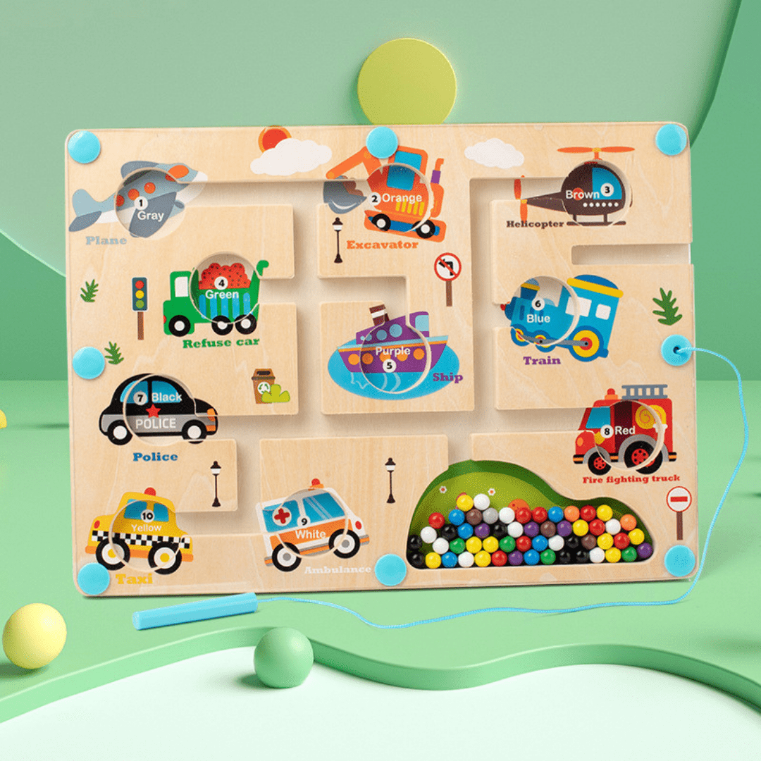 Pen-controlled Magnetic Maze Color and Number Classification Learning Board Vehicles