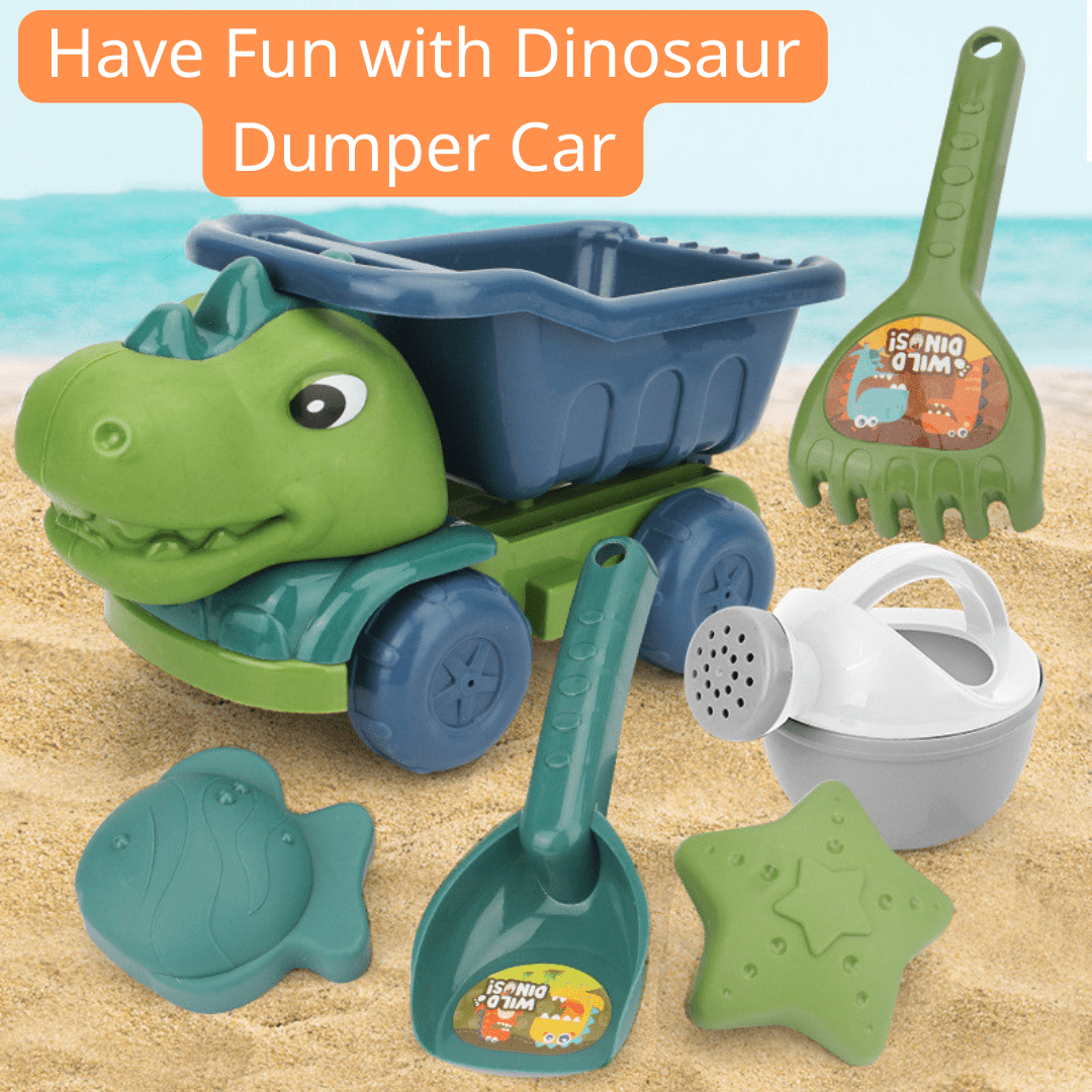 Dinosaur Sand Toys Beach Toys Set with Basket Molds Digger Scoop Shovel Tank Truck
