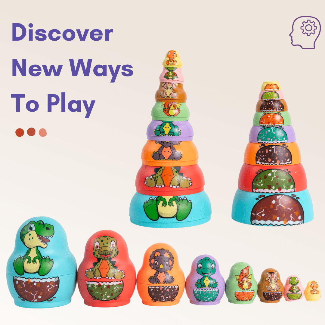 Dinosaur Russian Nesting Dolls Matryoshka Stacking Nested Set 8 Pieces