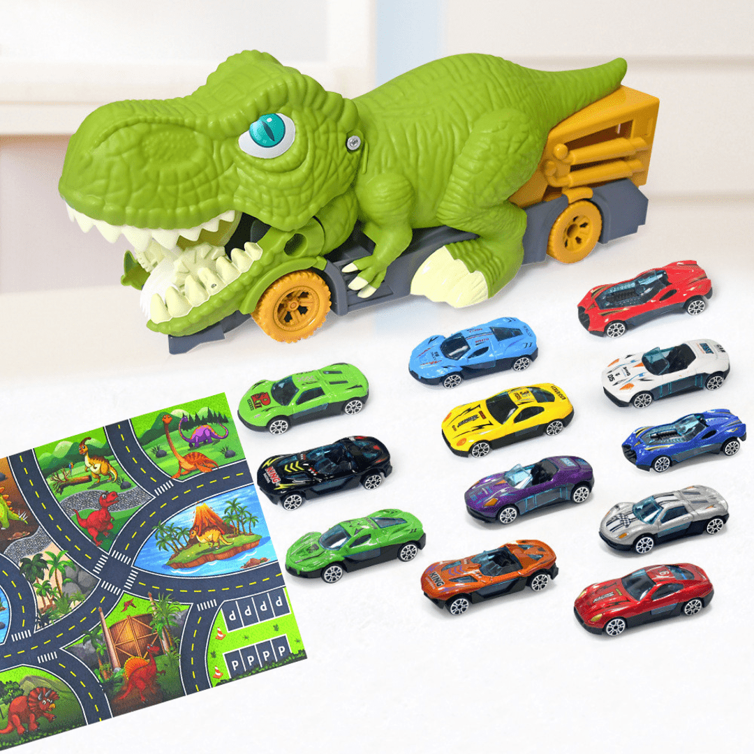 Dinosaur Devouring Truck with 12 Alloy Cars TRex Inertial Car Toy Gift for Kids Truck+12 Cars