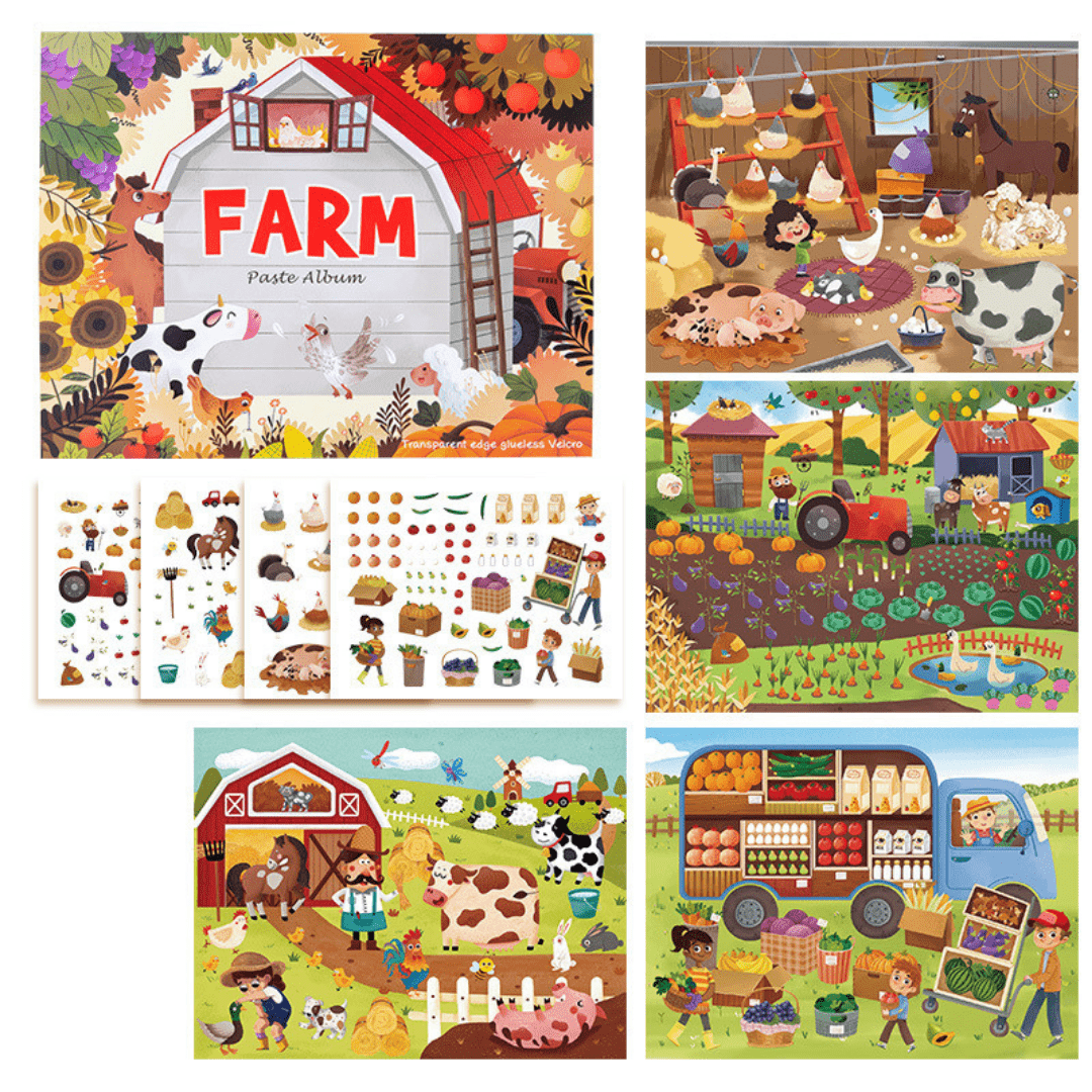 Dinosaur and Farm Theme Electrostatic Sticker Book Farm