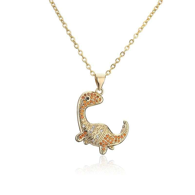 Dinosaur Series Micro inlaid Color Zirconium Pendant Necklace Orange Brachiosaurus