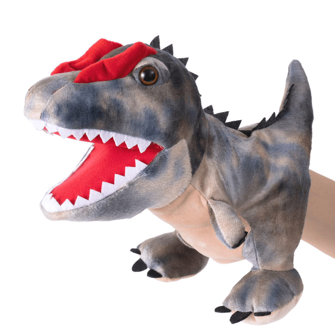 Adorable Plush Dinosaur Hand Puppet Interactive Cosplay Role Play Game Toy Dilophosaurus