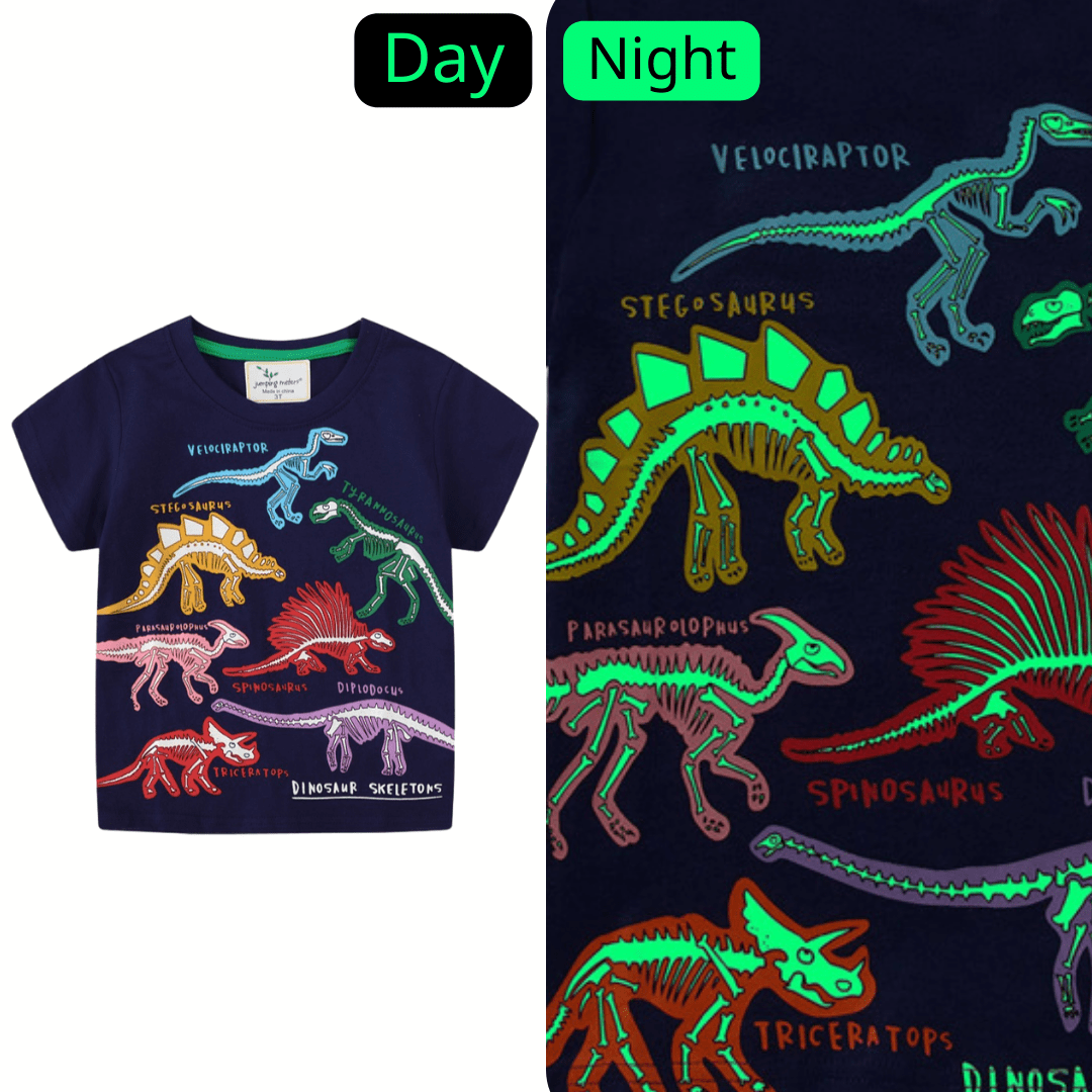 Kids Luminous T Shirt Dinosaur Animal Shark Pattern Glow in the Dark Summer Clothing Dinosaur / 2T