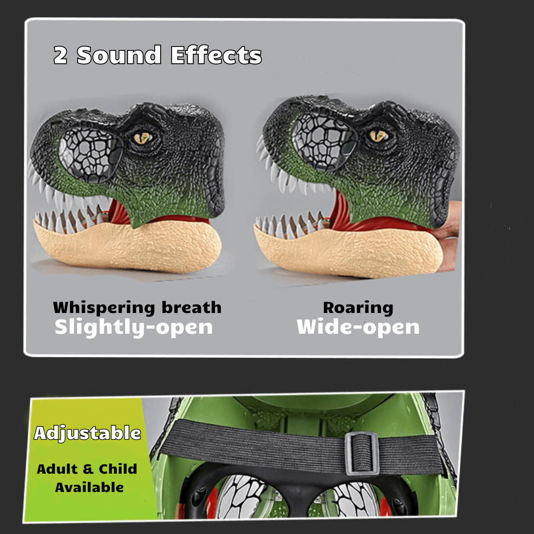 Dinosaur Trex Cosplay Helmet with Light & Sound Effects, Adult & Child Available Green
