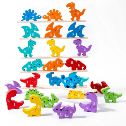 Wooden Jigsaw Dinosaur Blocks Alphabet Balance Jenga Game