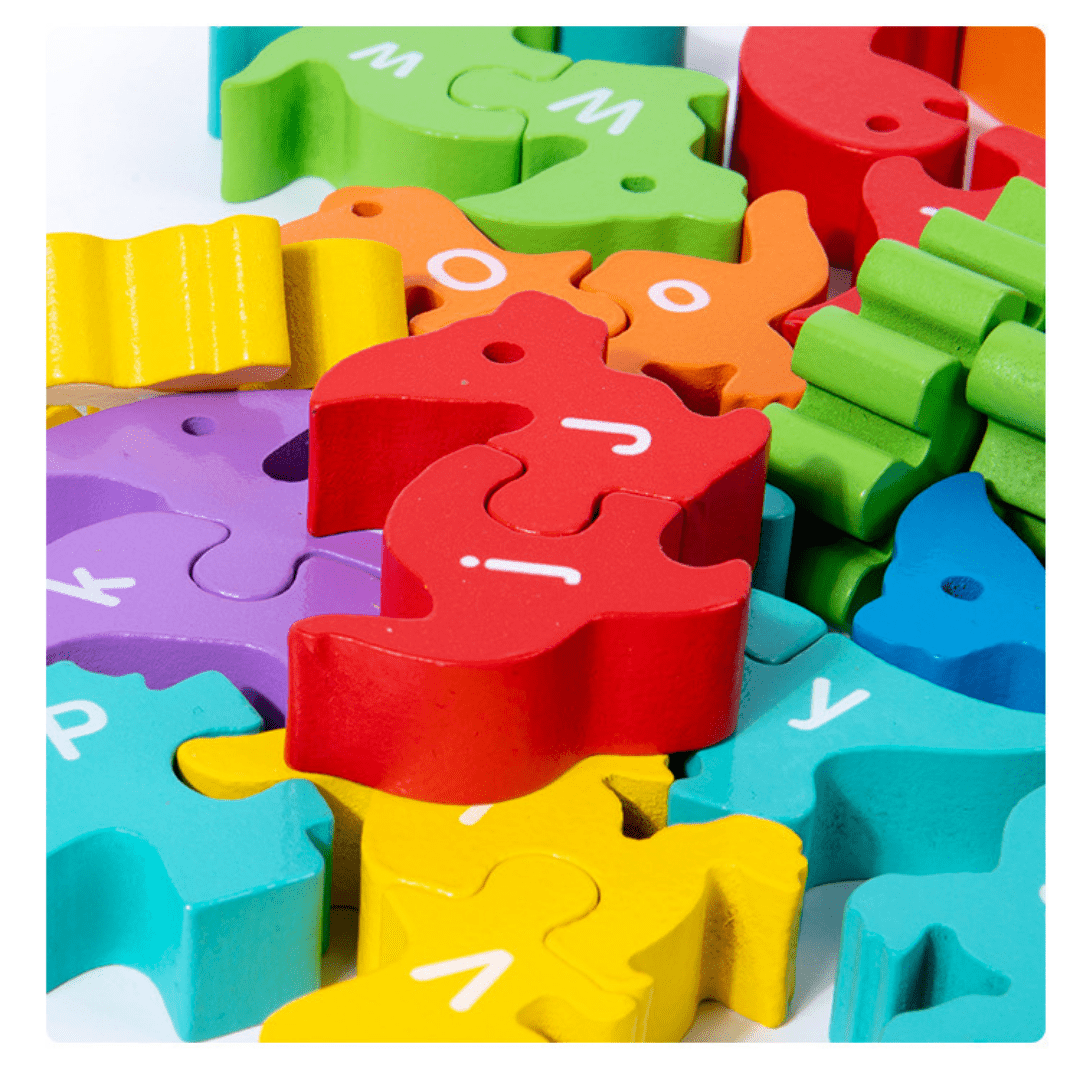 Wooden Jigsaw Dinosaur Blocks Alphabet Balance Jenga Game