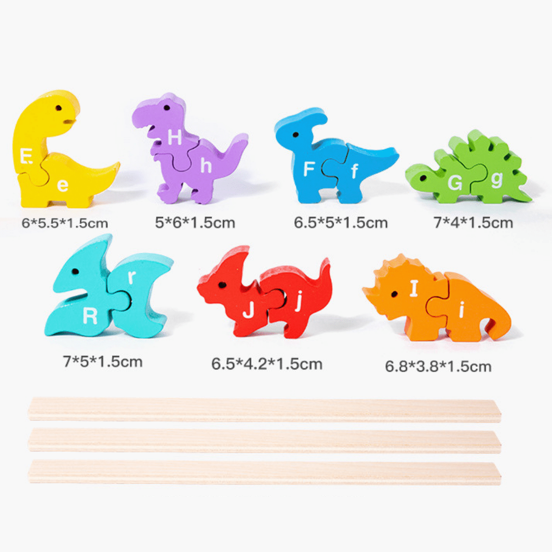 Wooden Jigsaw Dinosaur Blocks Alphabet Balance Jenga Game