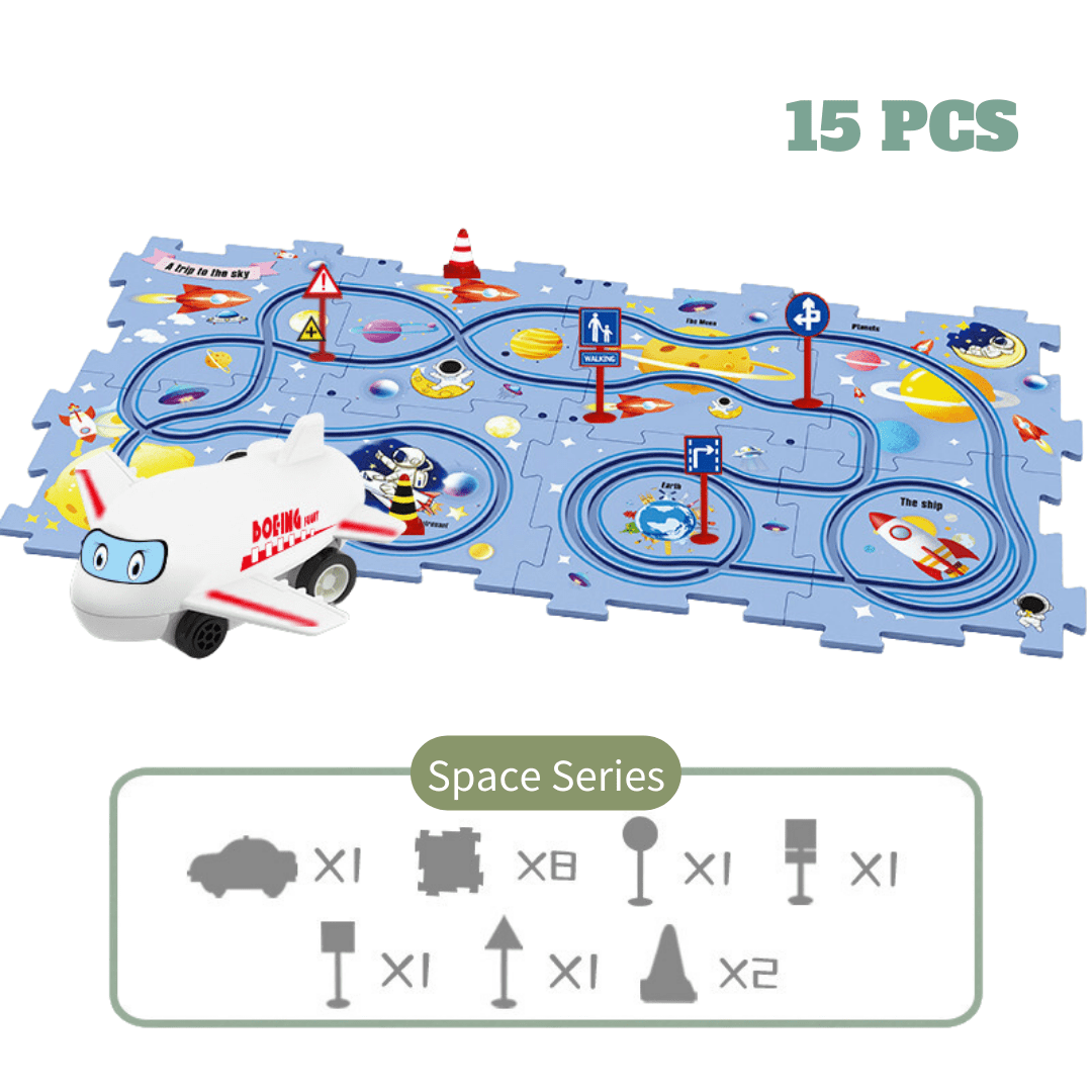 DIY Jigsaw Puzzle wtih Automatic Track Car Scene Toy for 3-7 Year Old Child