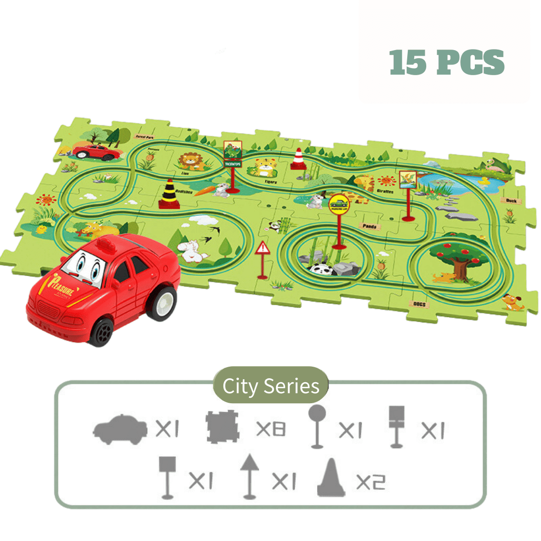 DIY Jigsaw Puzzle wtih Automatic Track Car Scene Toy for 3-7 Year Old Child