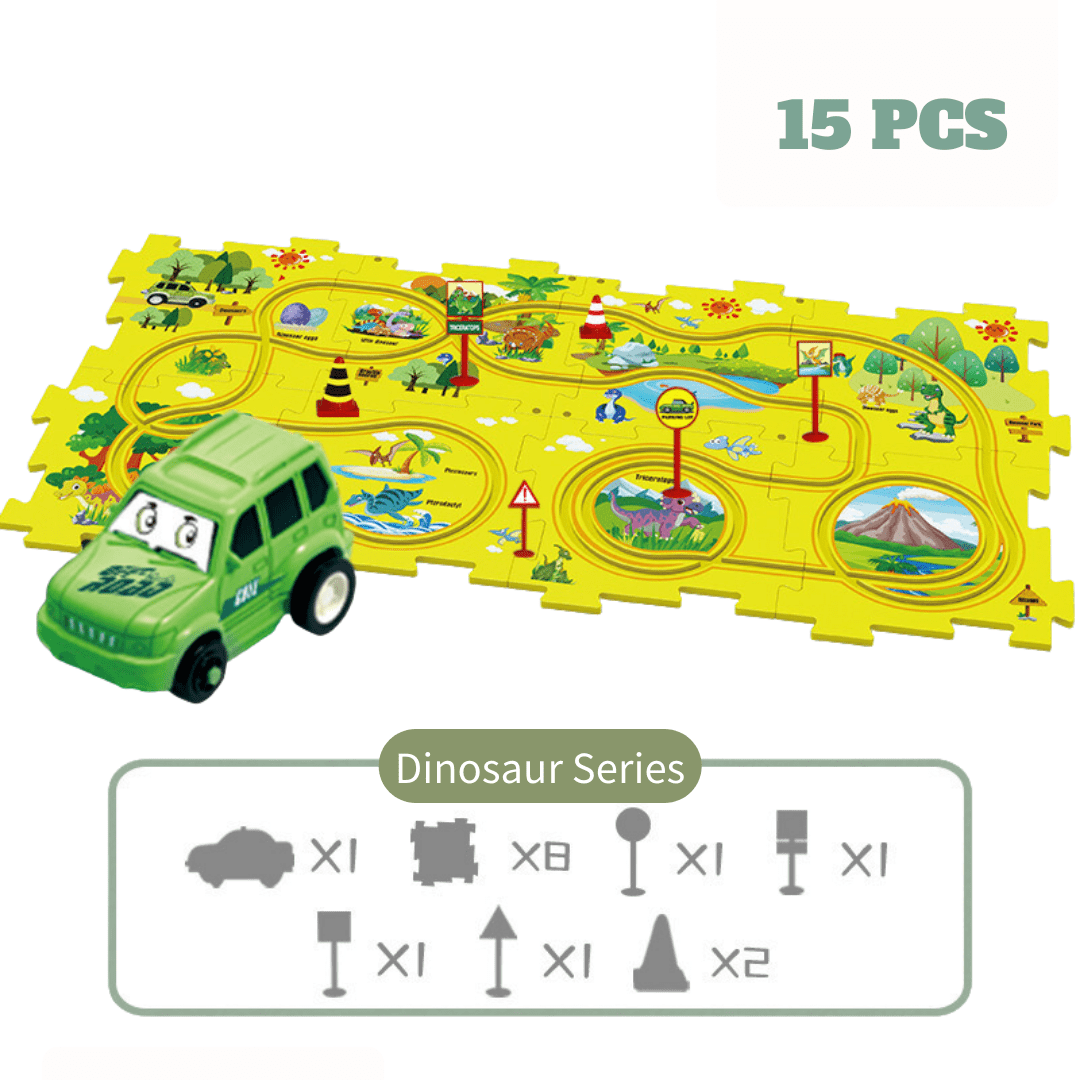 DIY Jigsaw Puzzle wtih Automatic Track Car Scene Toy for 3-7 Year Old Child