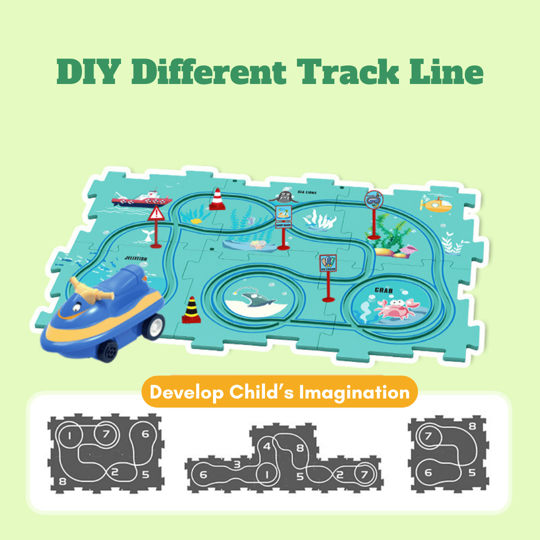 DIY Jigsaw Puzzle wtih Automatic Track Car Scene Toy for 3-7 Year Old Child