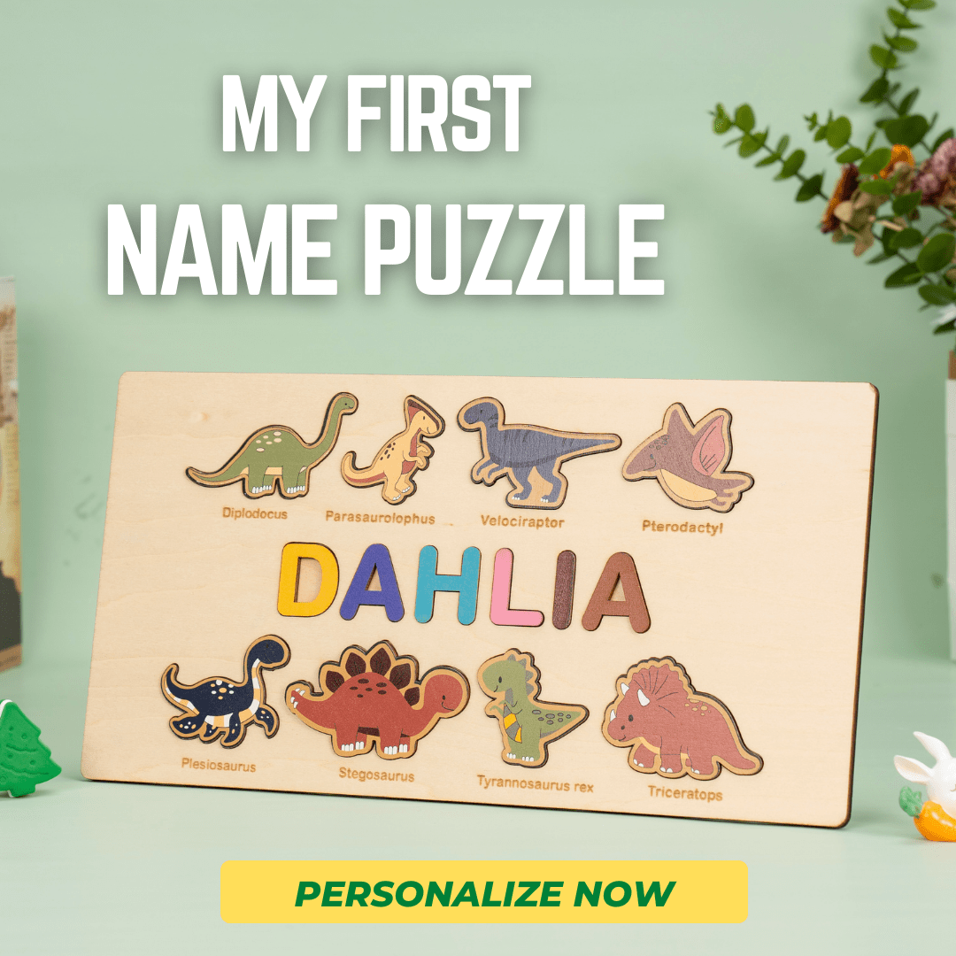 Personalized Name Alphabet Wooden Puzzle Dinosaur Number Jigsaw Gift Toy
