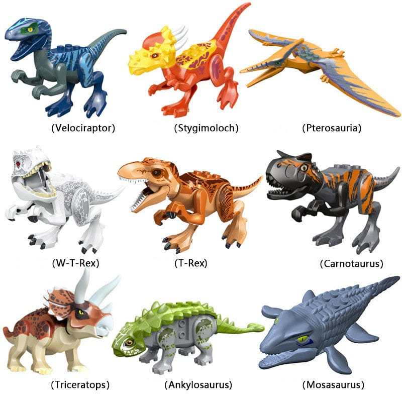 5‘’ Mini Dinosaur Jurassic Theme DIY Action Figures Building Blocks Toy Playsets 9 Pack / A Pack