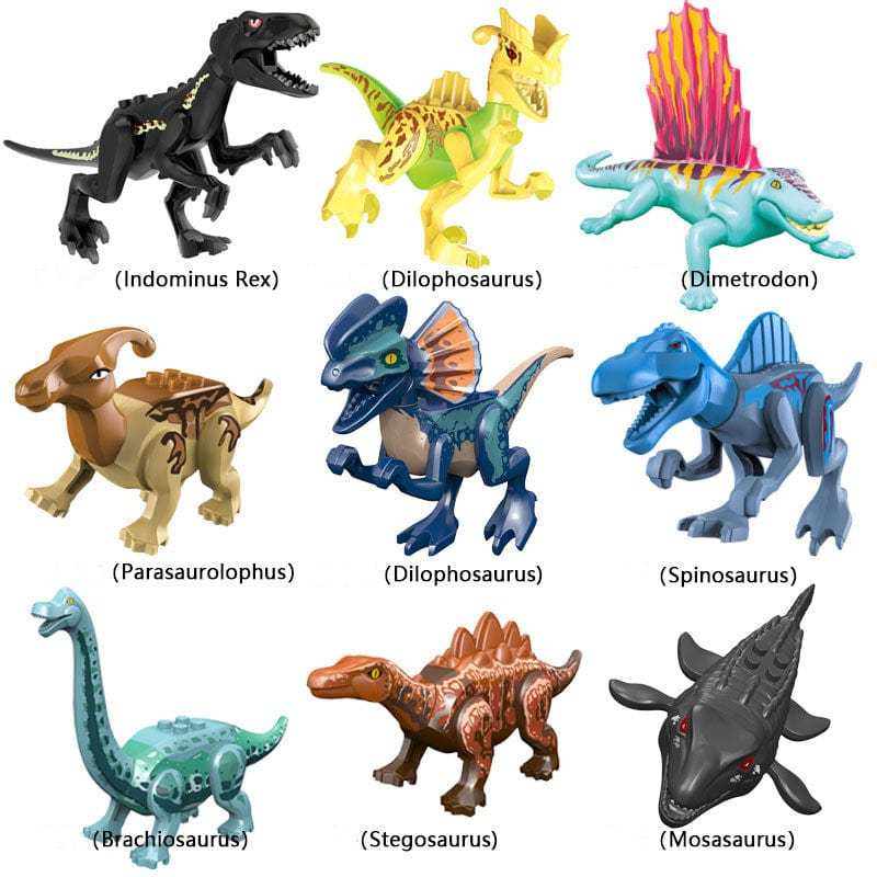 5‘’ Mini Dinosaur Jurassic Theme DIY Action Figures Building Blocks Toy Playsets 9 Pack / B Pack