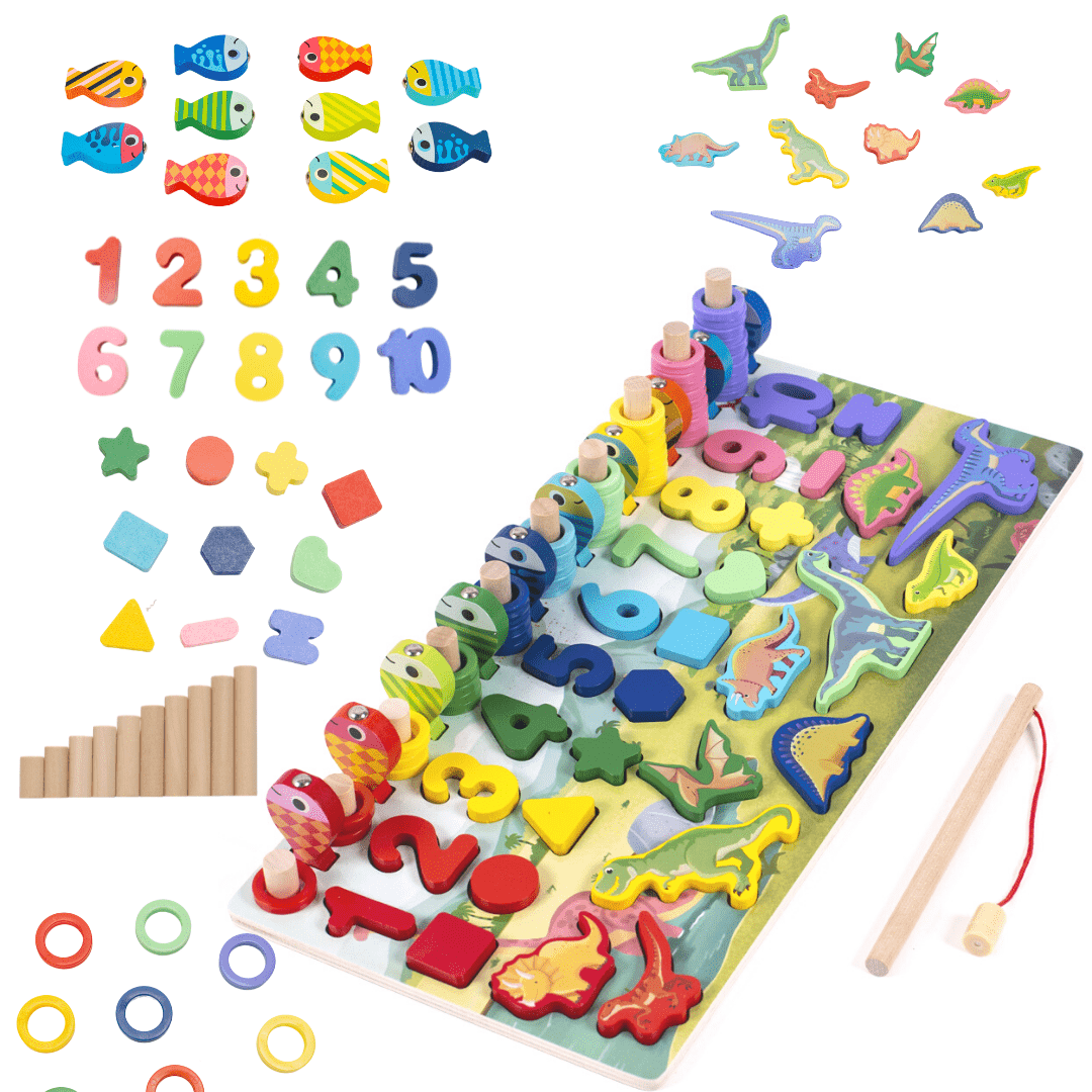 Wooden Number Alphabet Blocks Stacking Counting Educational Learning Toys for Preschool Toddlers Dinosaur Theme