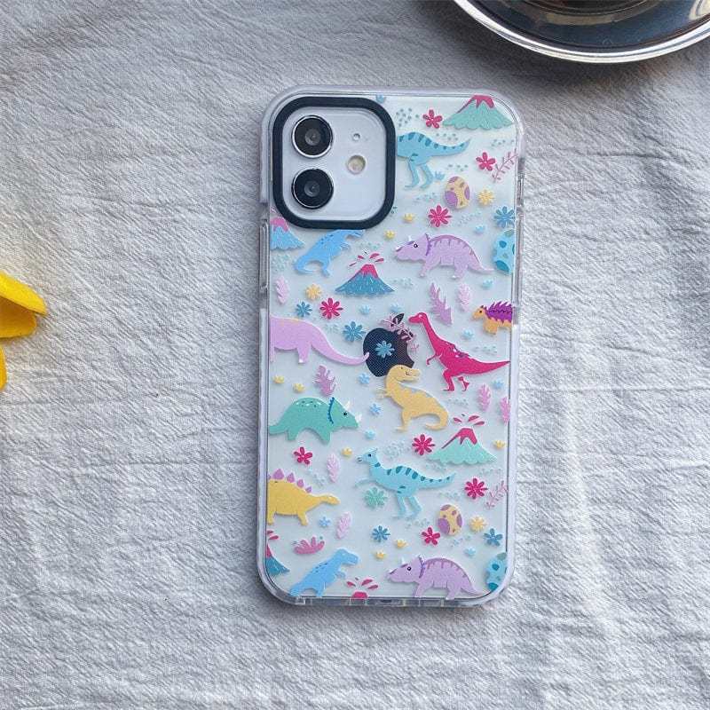 Cartoon Dinosaur Patterned Phone Case Clear Slim Fit Protective Case for Apple iPhone
