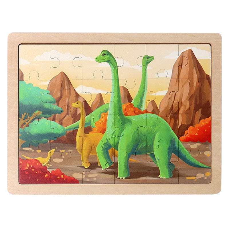 24 Pcs Wooden Dinosaur Jigsaw Puzzles for Kids Brachiosaurus