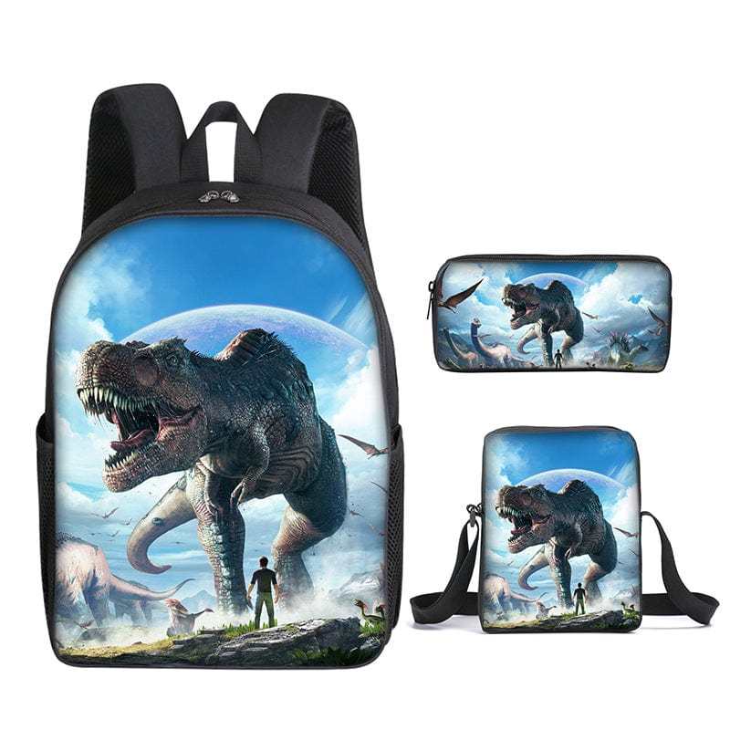 3 in 1 Dinosaur Print Backpack Set Messenger Bag Pen Case 16 Inch School Bag for Kids