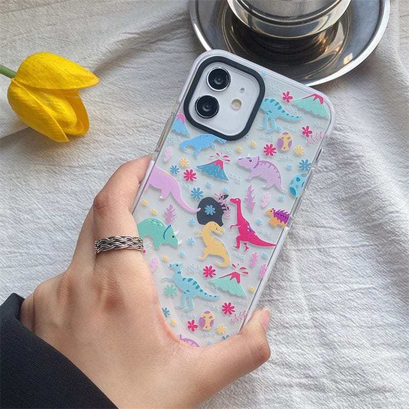 Cartoon Dinosaur Patterned Phone Case Clear Slim Fit Protective Case for Apple iPhone