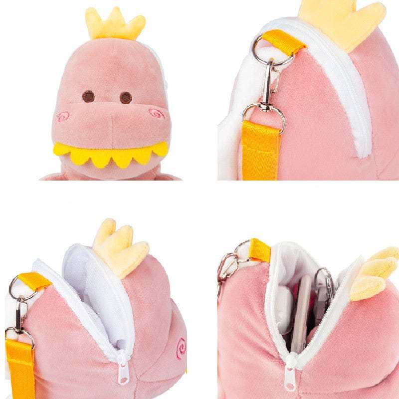 Adorable Soft Plush Dinosaur Crossbody Bag Zipper Satchel Animal Shoulder Bag Kids Gift