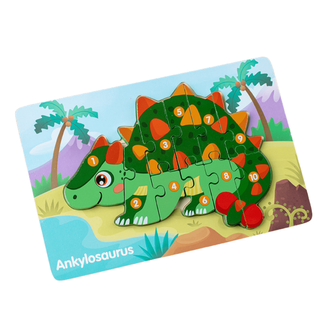 10 Pcs Dinosaur Wooden Number Puzzle for Kids 2-6 Years Old Educational Toy Ankylosaurus