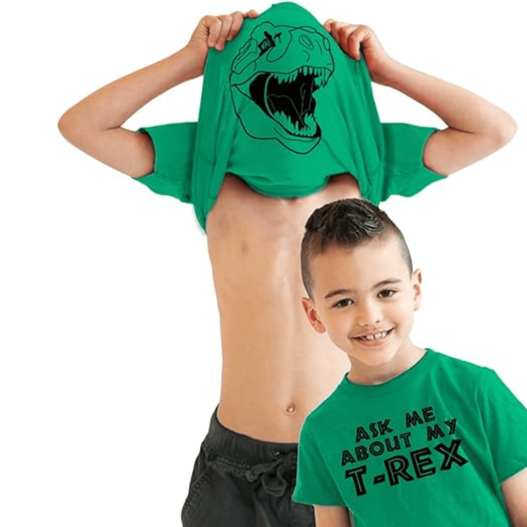 Ask Me About My Trex T Shirt Dinosaur Flip Graphic Print Kids 100