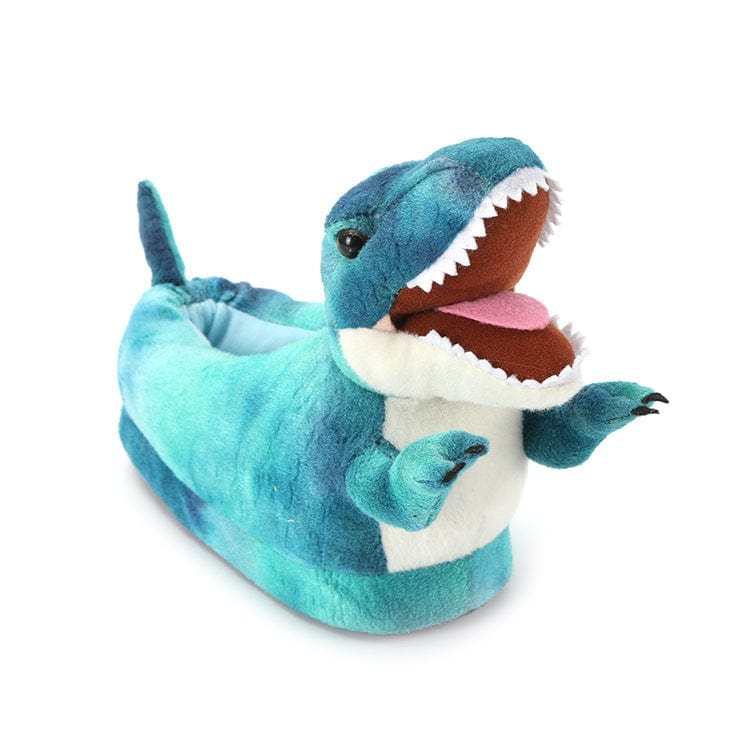 Dinosaur Plush Stuffed Slippers Blue Trex / Adult (35-44)