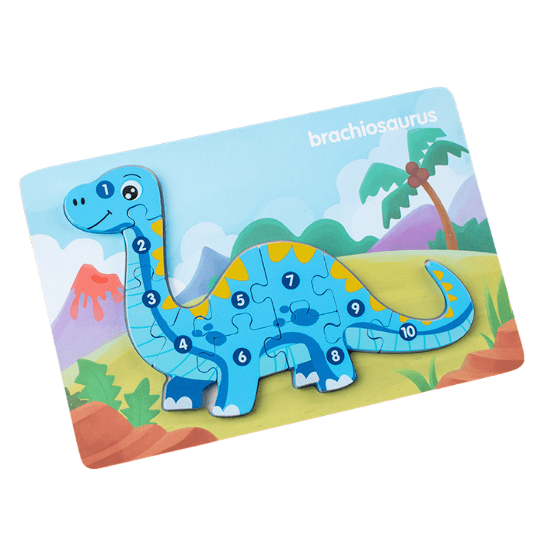 10 Pcs Dinosaur Wooden Number Puzzle for Kids 2-6 Years Old Educational Toy Brachiosaurus