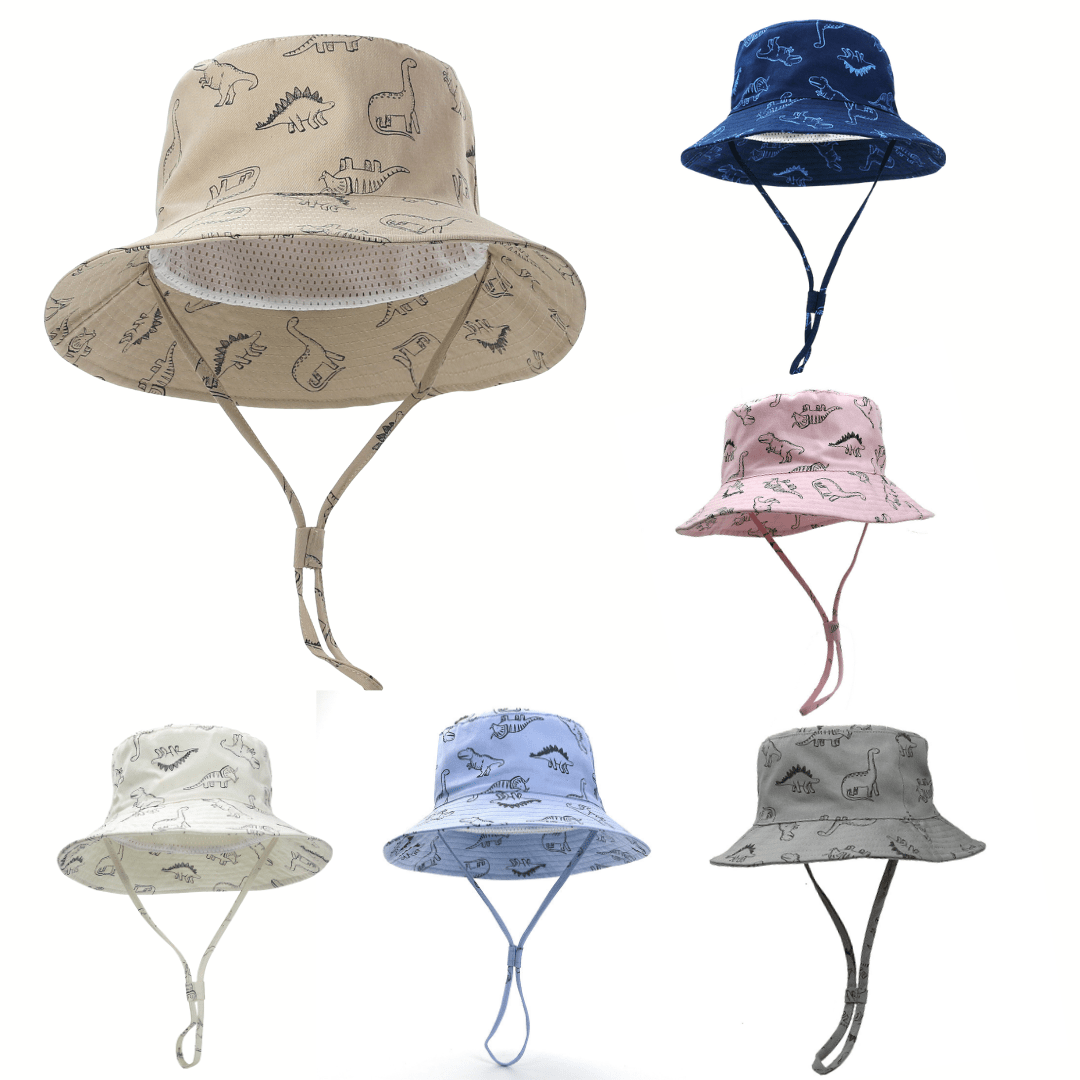 54cm Cute Dinosaur Bucket Hat Summer Beach Sun Hat UPF 50 for Kids 3-8 Years