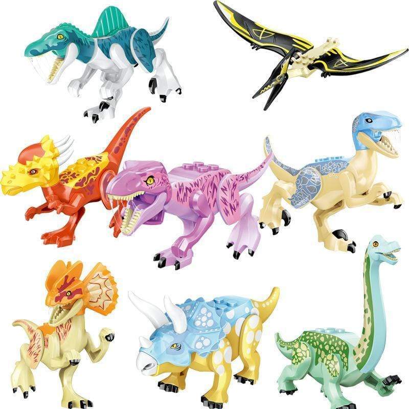 5‘’ Mini Dinosaur Jurassic Theme DIY Action Figures Building Blocks Toy Playsets 8 Pack (Save $8) / Multi